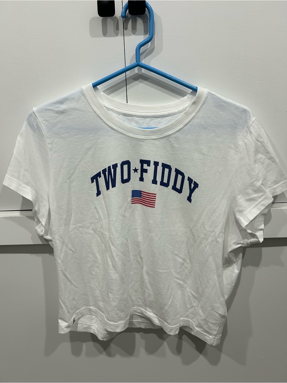 Life Is Good White Short-Sleeve Tee with Navy 'TWO•FIDDY' and Red Flag